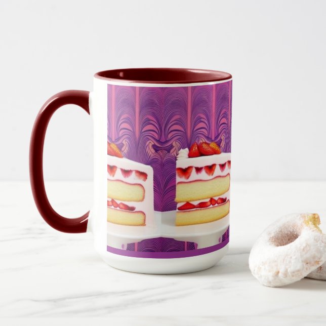 Taza Combo de arte generativo con tarta de fresa (Con donut)