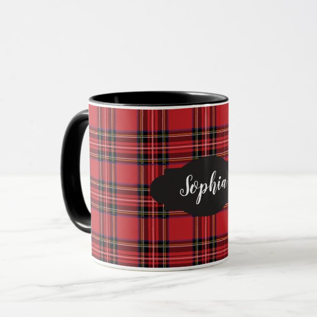 Taza Combo de Cuadro Escocés Rojo Elegante (Anverso izquierdo)
