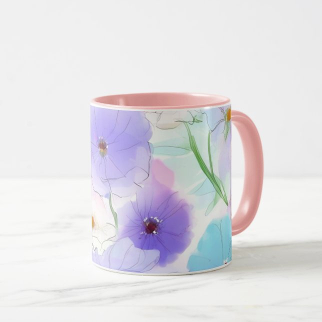 Taza Combo de Flores Acuarela Pastel (Anverso derecho)