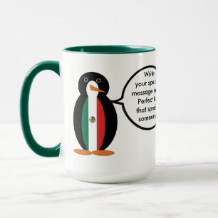 Taza Combo de Señora Pingüino hablando con la bandera m