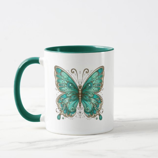 Taza Combo elegante de mariposa turquesa (Izquierda)