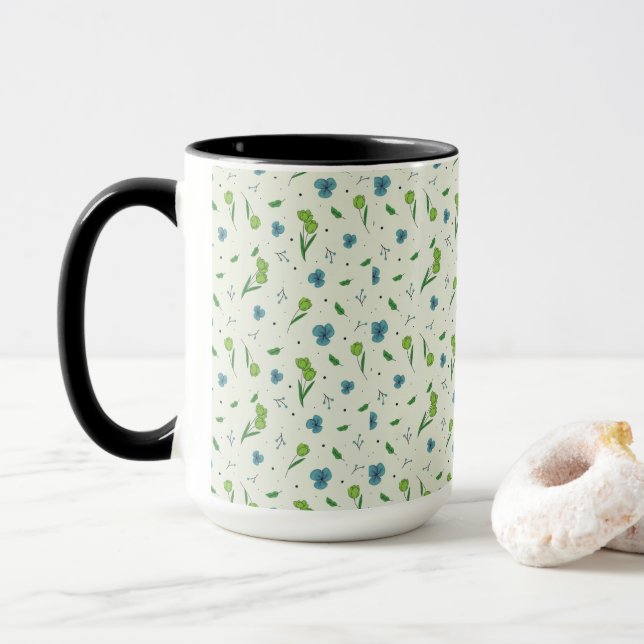 Taza Combo floral de primavera de patrón de flor (Con donut)