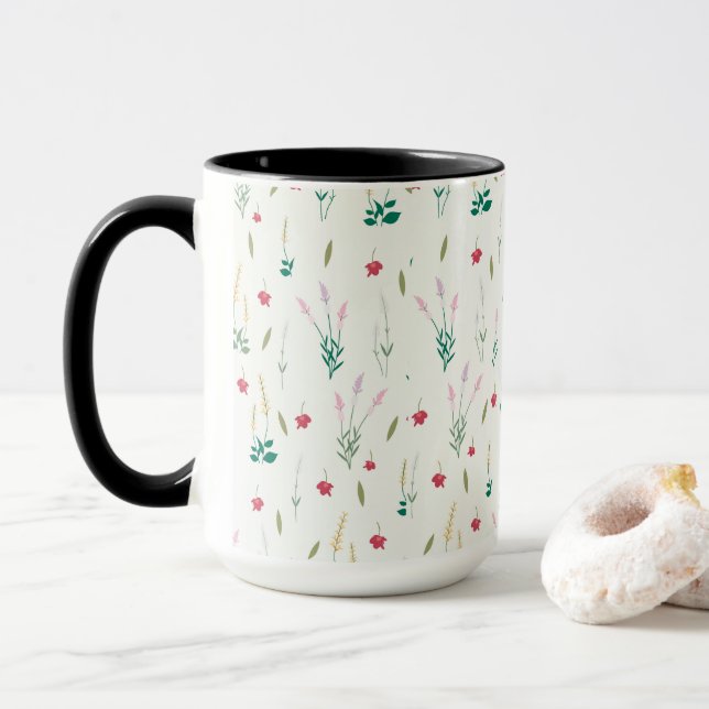Taza Combo floral de primavera de patrón de flor (Con donut)