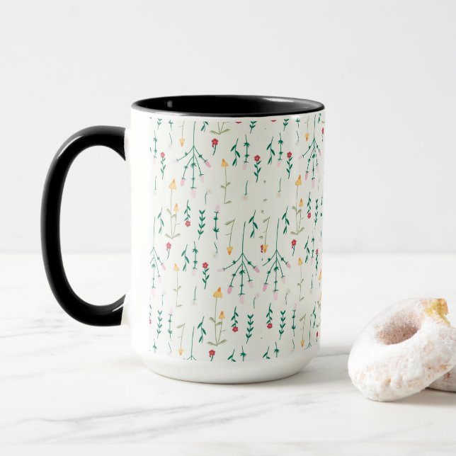 Taza Combo floral de primavera de patrón de flor (Con donut)