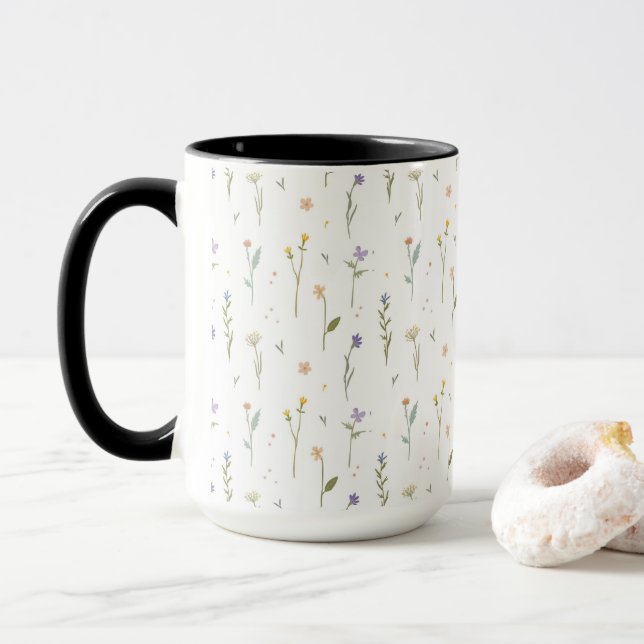 Taza Combo floral de primavera de patrón de flor (Con donut)