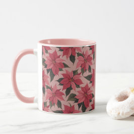 Taza Combo Flores de Nochebuena Rosadas Rojas