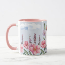 Taza Combo Monograma O Rosa Flores de Lavanda Rosa