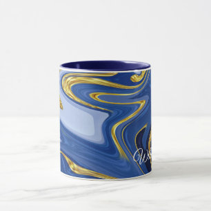 Taza Combo Mug personalizado: acentos azules y dorados