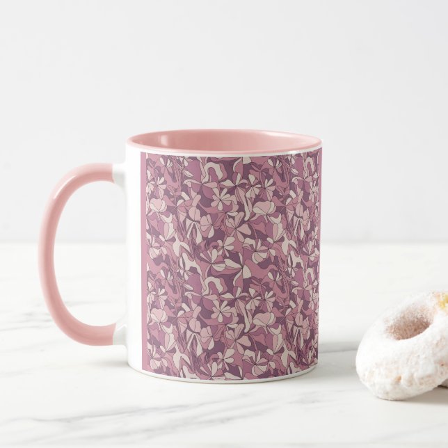Taza Combo Rosa con Patrón Floral Malva (Con donut)