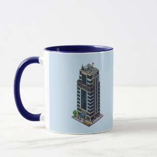 Taza Combo Torre Hotel Pixel Azul Marino