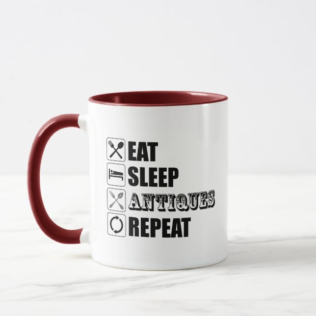 Taza Come. Duerme. Antigüedades. Repite (Izquierda)