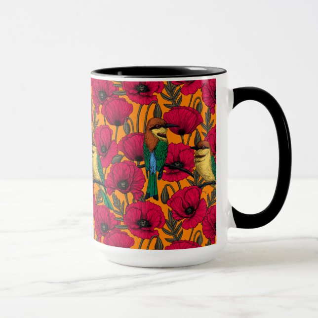 Taza Comedores de abejas y amapolas en naranja (Derecha)