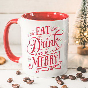 Taza Comer Beber Y Ser Feliz Tipografía Roja Fiesta