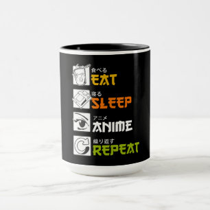 Taza Comer Sleep Anime Repetir Idea de Regalo Cosplayer