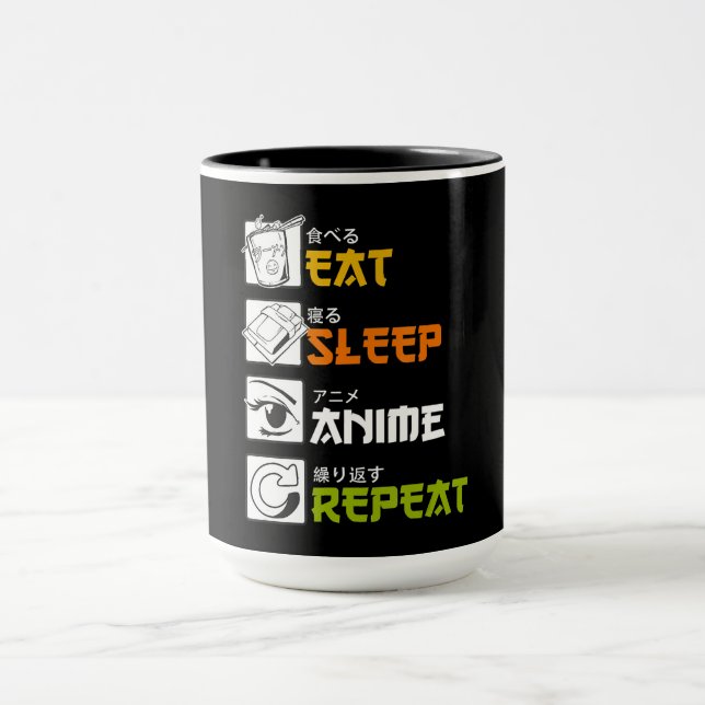 Taza Comer Sleep Anime Repetir Idea de Regalo Cosplayer (Centro)