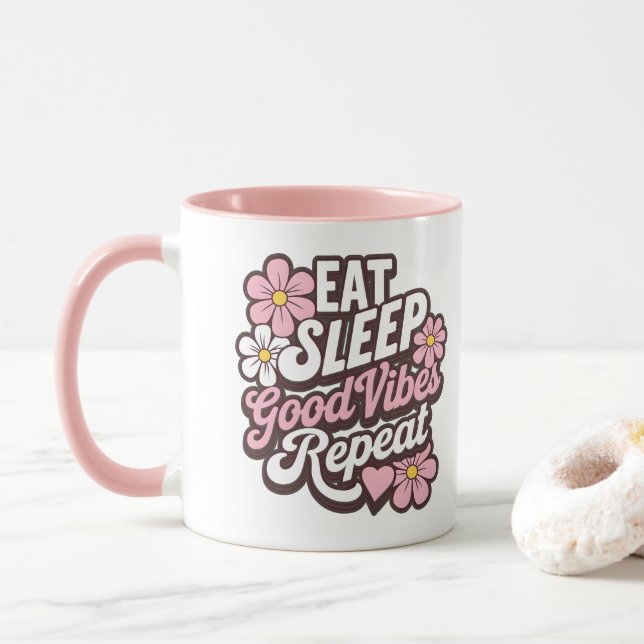 Taza Comer Sleep Good Vibes Repetir (Con donut)