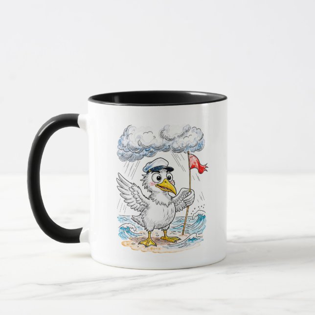 Taza Comic Bird Beach Wind Check Postcard (Izquierda)