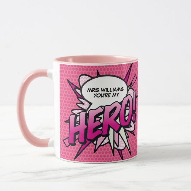 Taza Cómic de arte pop personalizado 'Eres mi HÉROE' (Izquierda)
