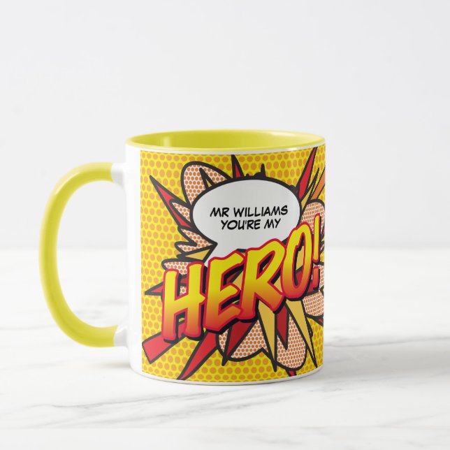 Taza Cómic de Arte Pop Personalizado Eres mi HÉROE (Izquierda)