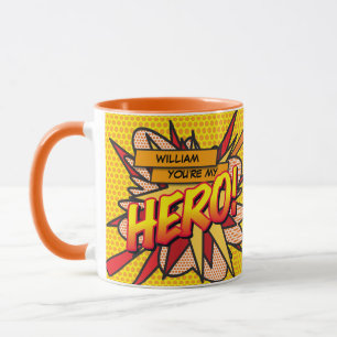Taza Cómic de arte pop personalizado Eres mi HÉROE