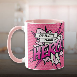 Taza Cómic Personalizado Eres Mi HÉROE Rosa