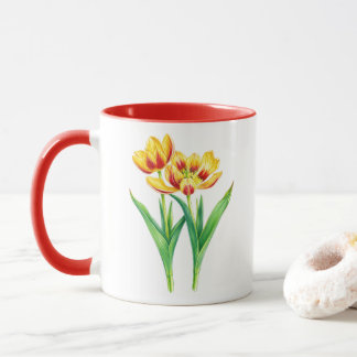 Taza Cómica de Tulipanes Amarillos y Rojos