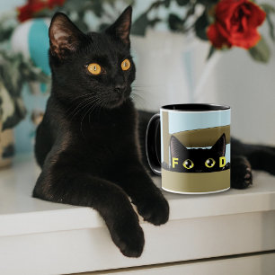 Taza Comida de gato negro divertido gatito hambriento h
