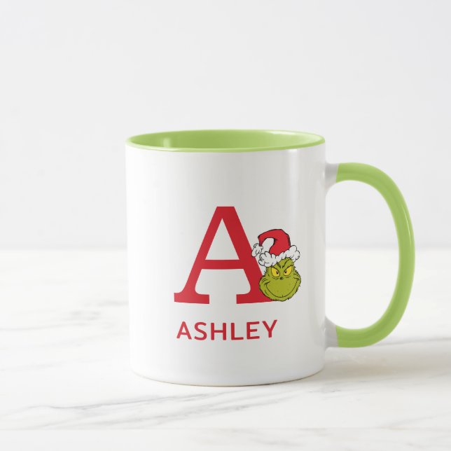 Taza Cómo Grinch Stole Navidades | Nombre y Monograma A (Derecha)
