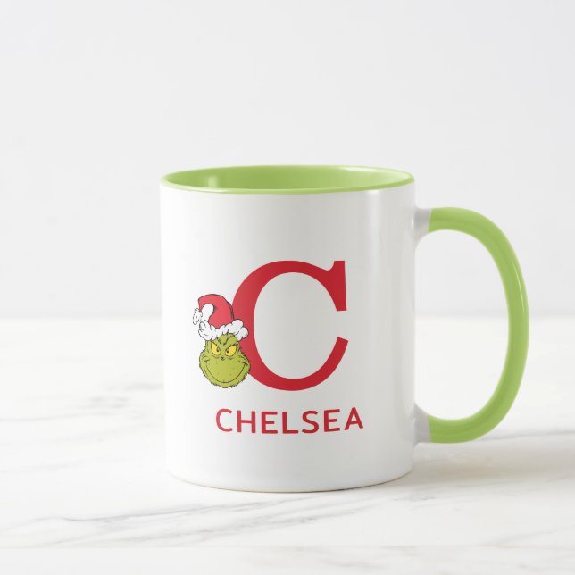 Taza Cómo Grinch Stole Navidades | Nombre y Monograma C (Derecha)