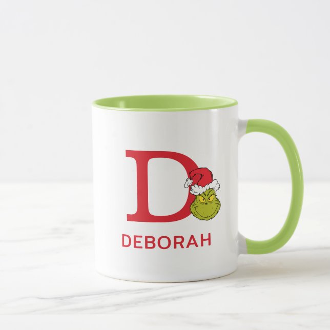 Taza Cómo Grinch Stole Navidades | Nombre y monograma D (Derecha)
