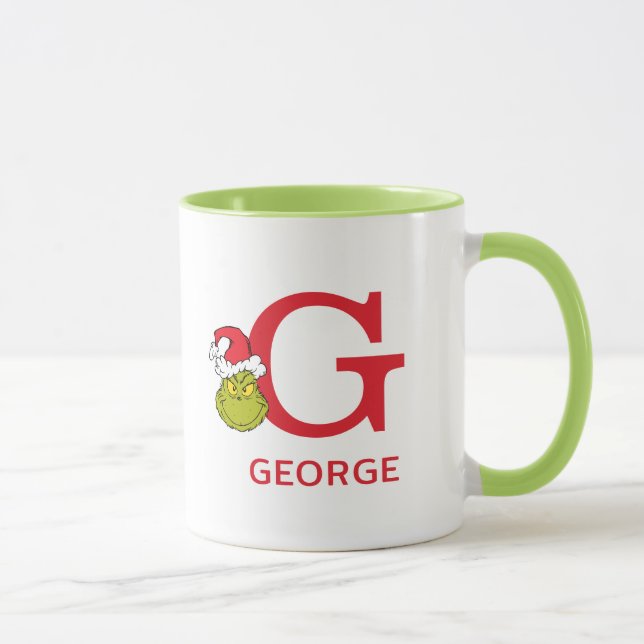Taza Cómo Grinch Stole Navidades | Nombre y Monograma G (Derecha)