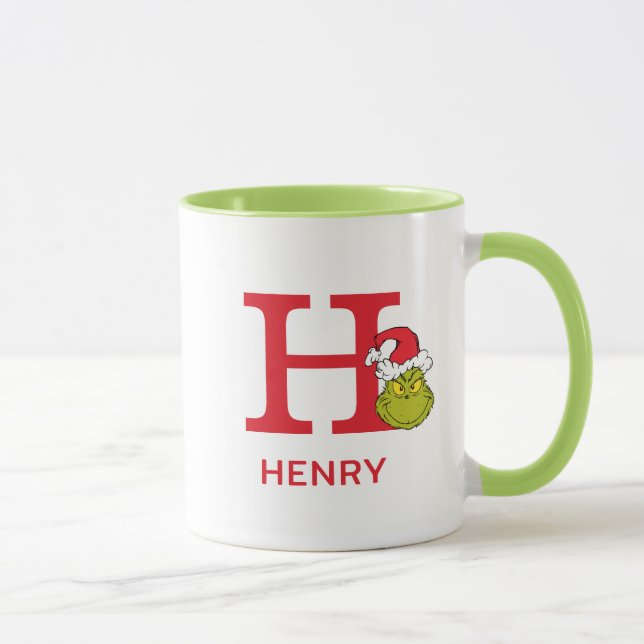 Taza Cómo Grinch Stole Navidades | Nombre y monograma H (Derecha)