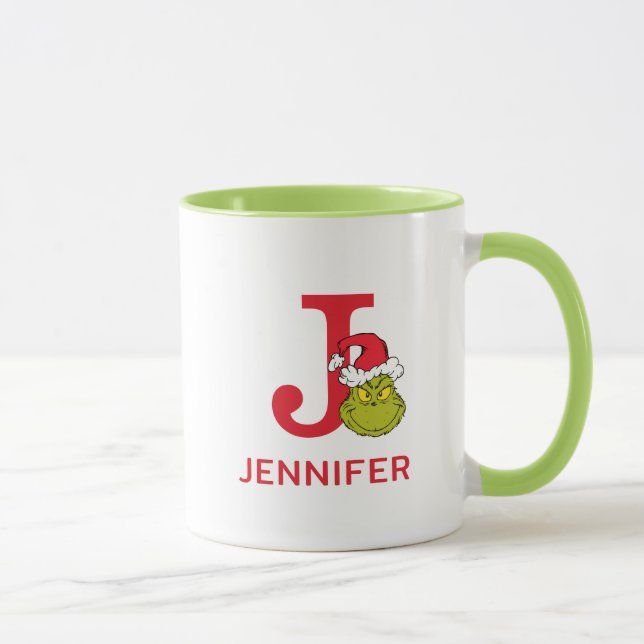 Taza Cómo Grinch Stole Navidades | Nombre y monograma J (Derecha)
