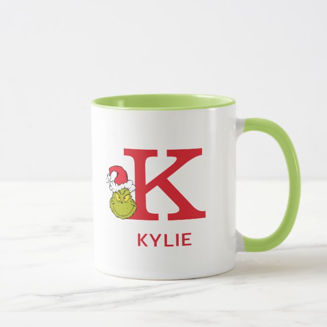 Taza Cómo Grinch Stole Navidades | Nombre y monograma K (Derecha)