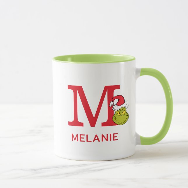 Taza Cómo Grinch Stole Navidades | Nombre y Monograma M (Derecha)