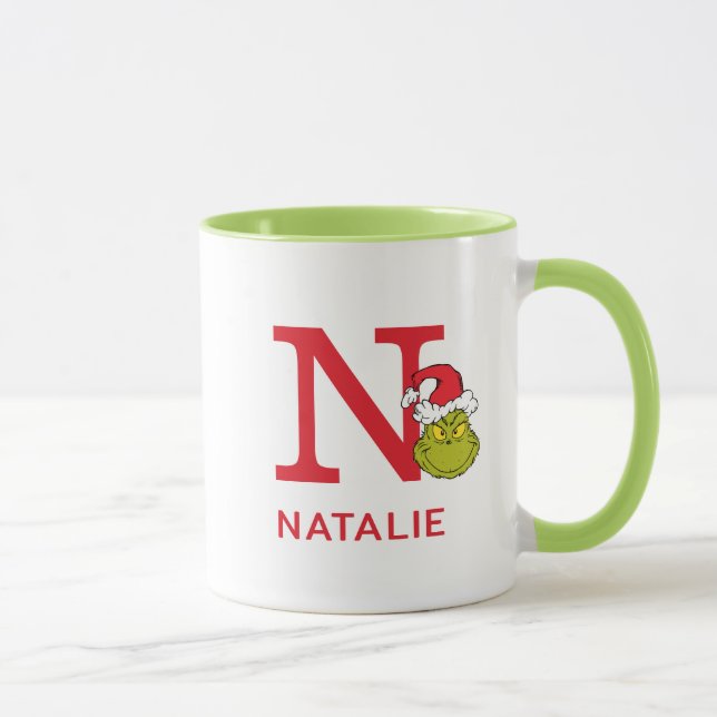Taza Cómo Grinch Stole Navidades | Nombre y monograma N (Derecha)