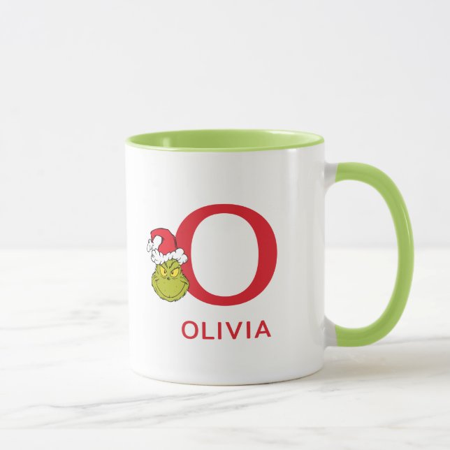 Taza Cómo Grinch Stole Navidades | Nombre y Monograma O (Derecha)