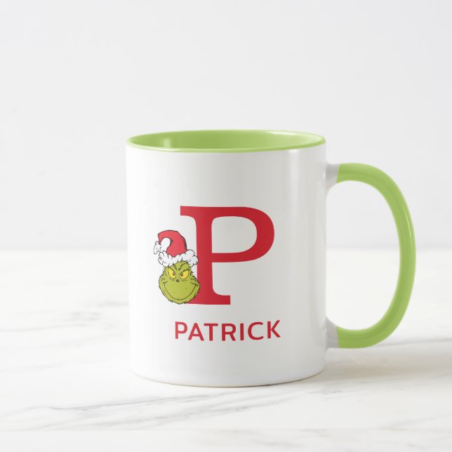Taza Cómo Grinch Stole Navidades | Nombre y Monograma P (Derecha)