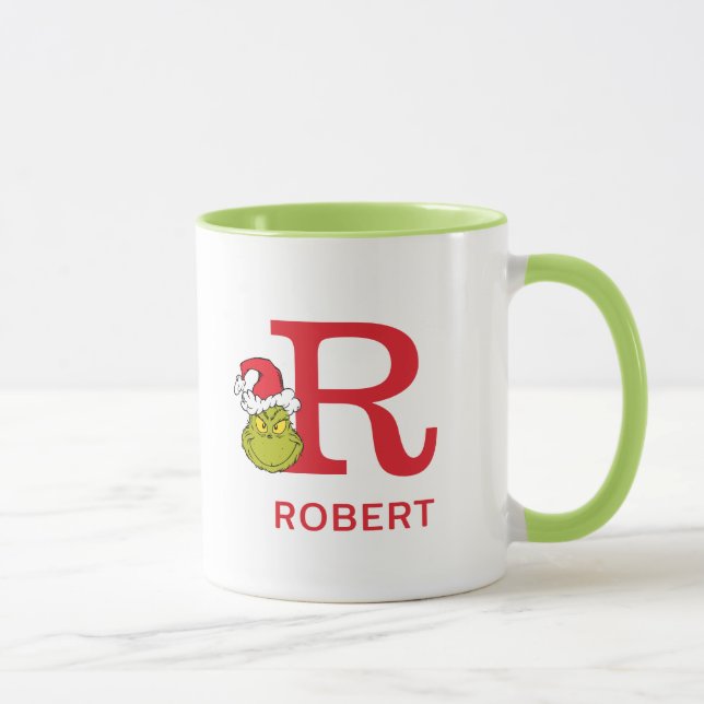 Taza Cómo Grinch Stole Navidades | Nombre y Monograma R (Derecha)