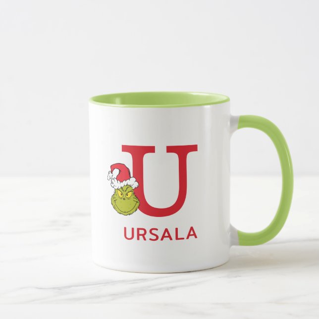 Taza Cómo Grinch Stole Navidades | Nombre y Monograma U (Derecha)
