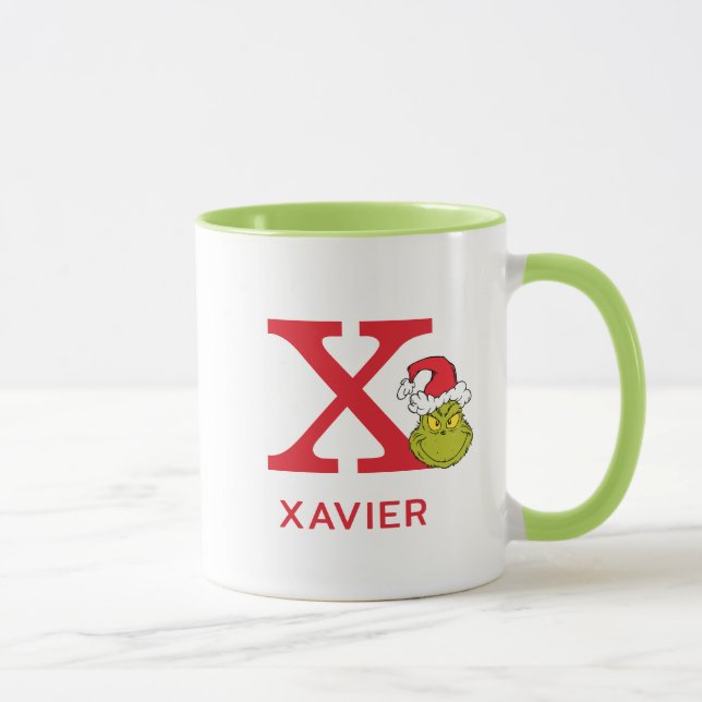 Taza Cómo Grinch Stole Navidades | Nombre y monograma X (Derecha)