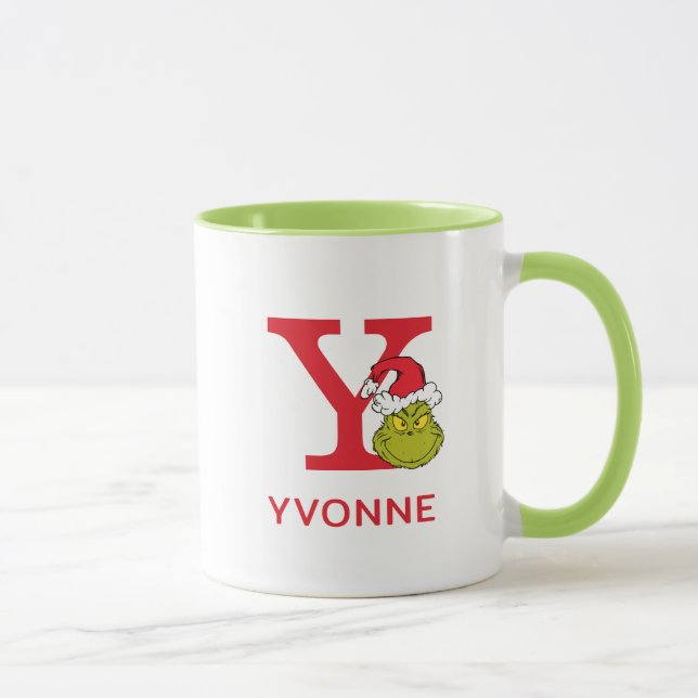 Taza Cómo Grinch Stole Navidades | Nombre y monograma Y (Derecha)