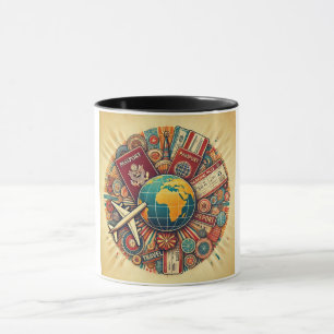 Taza Composición de globos con temas de viajes