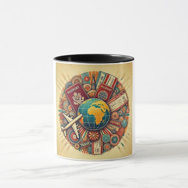 Taza Composición de globos con temas de viajes (Centro)