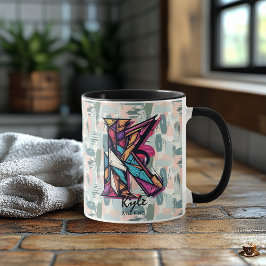 Taza Composición geométrica abstracta y audaz de la let
