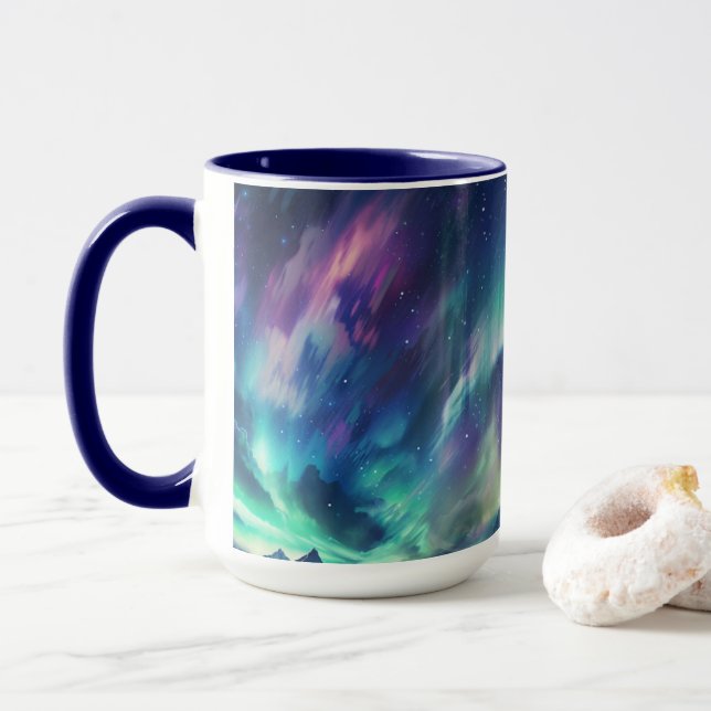 Taza Comprar auroras boreales con tema espacial (Con donut)