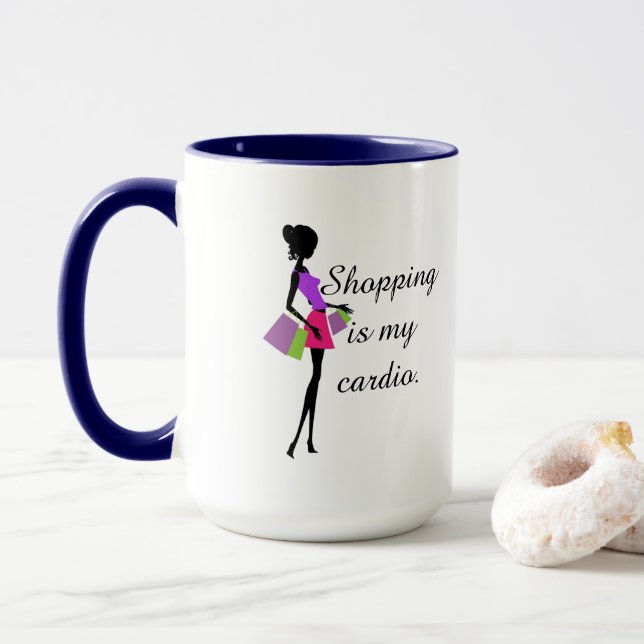 Taza Comprar es mi diversión y humor cardio (Con donut)