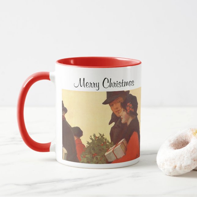 Taza Compras de regalos de Navidad vintage, amor y roma (Con donut)