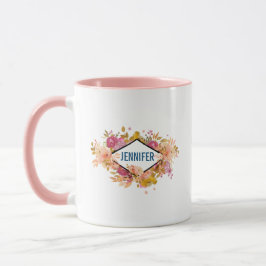 Taza Comprimido floral rosado con marco de diamante