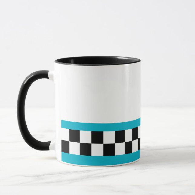 Taza comprobadores de rayas verde azuladas retro (Izquierda)